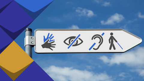 Ein Wegweiser vor blauem Himmel. Darauf die Zeichen für Gebärdensprache, blind und taubblind.