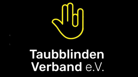 Logo des Taubblinden-Verbands e.V. in schwarz und gelb mit Konturen einer Hand