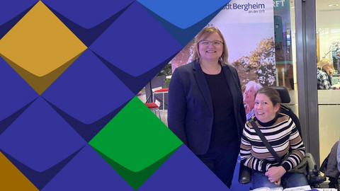 Frau Cebulla vom KSl-MSI-NRW, Eva Konieczny, Wofgang Thiems vom KSL Köln mit dem Infostand für Senioren in Bergheim.