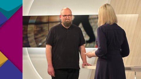 Eine Redakteurin des Westdeutschen Rundfunks stellt Julian Rohlfing vom KSL-MSi-NRW Fragen zum Wahrnehmungs-Shopping.