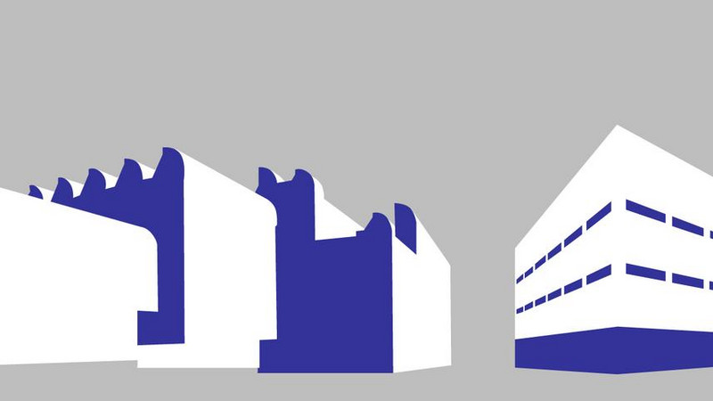 Illustration: Scherenschnitt des Museum Ludwig und des Wallraf-Richartz-Museum Köln