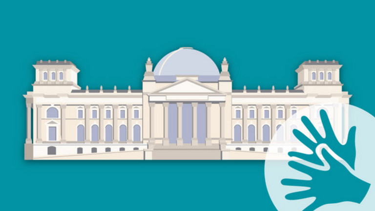 Infografik zu Heike Heubach, erste gehörlose Abgeordnete im Bundestag