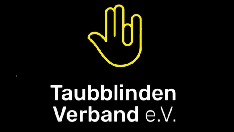 Logo des Taubblinden-Verbands e.V. in schwarz und gelb mit Konturen einer Hand