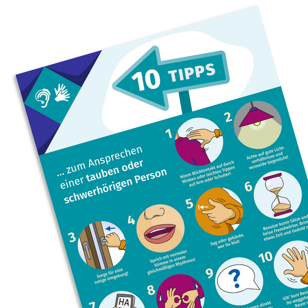 Ausschnitt aus dem Plakat "10 Tipps zum Ansprechen einer tauben oder schwerhörigen Person"