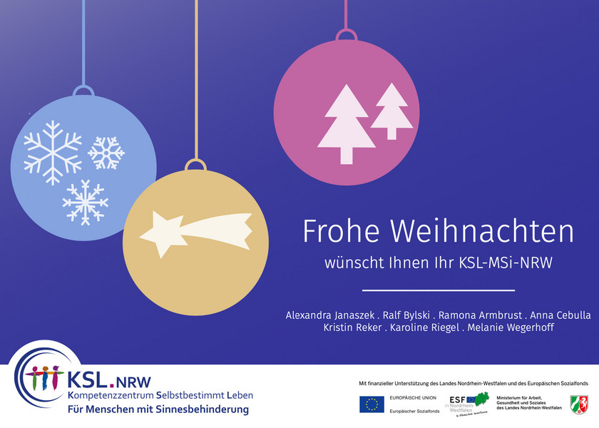 [Bildbeschreibung: Illustrativer, bunter Weihnachtsgruss mit 3 Christbaum-Kugel-Grafiken in den Hauptfarben Hellblau, Gelb und Pink. Der Hintergrund ist dunkelblau-lila. In den Christbaum-Kugeln sind verschiedenen weihnachtliche Motive in weissen Umrissen abgebildet, z.B. Tannenbäume, Schneeflocken und eine Sternschnuppe.]